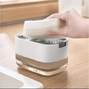 Oslen Plastic 2 in 1 Soap Dispenser for Kitchen with Oslen Plastic 2 in 1 Soap Dispenser for Kitchen with Sponge Holder 400 Ml,Hollow Design,Durable&Smooth Body Sink Dish Washing Soap Dispenser Set Sponge Holder Kitchen Sink Accessories Items (Multi)