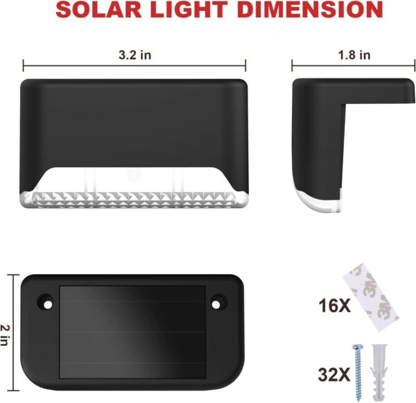 Outdoor Solar Deck Lights, Floor Step Lights, and Waterproof LED Lights for Patios, Yards, Porches, Balconies, Fence and Garden Stairs LED (Black, Pack-16)