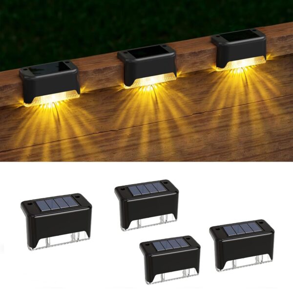 Outdoor Solar Lights for Balcony & Garden Waterproof LED Deck Outdoor Solar Lights for Balcony & Garden Waterproof LED Deck Step Lamp Solar Powered Fence & Wall Light for Patio, Yard & Stair Decoration (Warm White, Pack of 4)