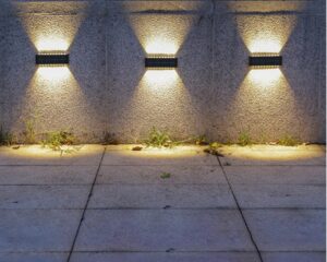 Outside up and down Solar wall Light,Solar Lights Cob & White Light For Garden Decoration,Home decor solar light 8LED Solar Wall Light Exterior Porch Lights (WARM YELLOW) (6)