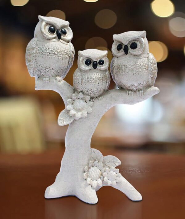 # Owl Family on Tree -Set of 3- Biege Color showpiece for Home Decor/Gift Item/Desk/Study Table/Office