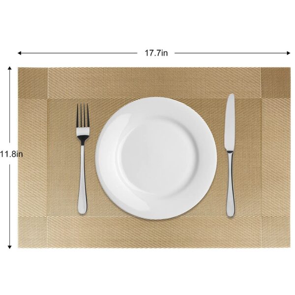 P-Plus International Placemats Set of 6 Dining Table Place Mats | Placemats Table Mat PVC Material | Non-Slip Heat Resistant | Dining Tablemates Washable Anti-Skid | Size 45 x 30cm (Gold) Vinyl