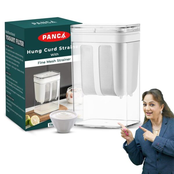 PANCA Hung Curd Strainer Box | Curd Maker and Greek PANCA Hung Curd Strainer Box | Curd Maker and Greek Yogurt Maker - 1100ml Fine Mesh Strainer with Lid | Multifunctional Yoghurt Filter (White)