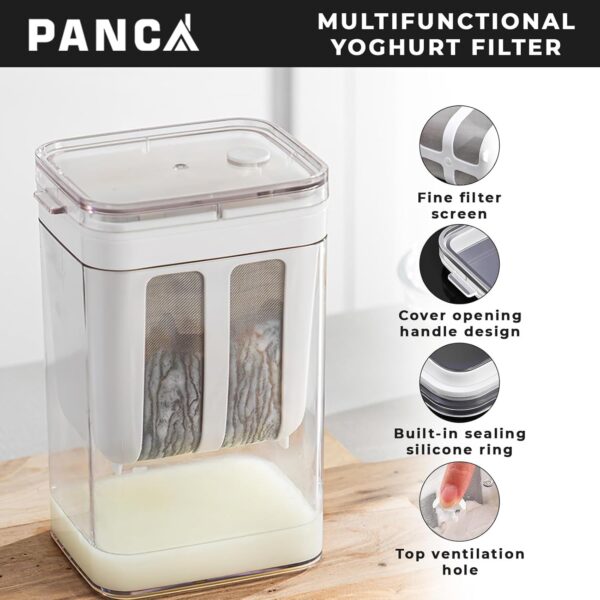 PANCA-Hung-Curd-Strainer-Box-Curd-Maker-and-Greek-Yogurt-Maker-1100ml-Fine-Mesh-Strainer-with-Lid-Multifunctional-Yoghurt-Filter-White.jpg PANCA Hung Curd Strainer Box | Curd Maker and Greek Yogurt Maker - 1100ml Fine Mesh Strainer with Lid | Multifunctional Yoghurt Filter (White)