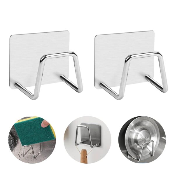 PANCA Stainless Steel Adhesive Sponge Holder for Kitchen Sink | Waterproof Caddy Organizer | Rustproof Sponge Rack for Scrubber & Brush | Kitchen Accessories (Pack of 2)