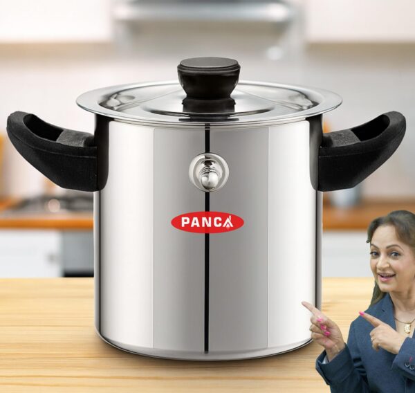 PANCA Stainless Steel Milk Boiler | Spill-Proof Milk Boiler Pot PANCA Stainless Steel Milk Boiler | Spill-Proof Milk Boiler Pot with Bakelite Handle, Whistle Indicator & Lid | Gas & Induction Friendly Double Boiler (1 Litre)
