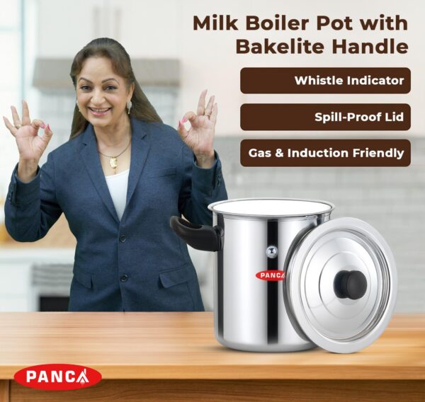 PANCA-Stainless-Steel-Milk-Boiler-Spill-Proof-Milk-Boiler-Pot-with-Bakelite-Handle-Whistle-Indicator-Lid-Gas-Induction-Friendly-Double-Boiler-1-Litre.jpg PANCA Stainless Steel Milk Boiler | Spill-Proof Milk Boiler Pot with Bakelite Handle, Whistle Indicator & Lid | Gas & Induction Friendly Double Boiler (1 Litre)