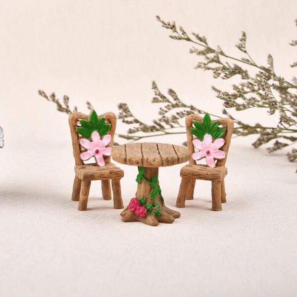 PINDIA 3 Pcs Table Ornaments and Chairs Wooden Fairy Set PINDIA 3 Pcs Table Ornaments and Chairs Wooden Fairy Set Garden Furniture Miniature Dollhouse Dollhouse for Fairy Resin Doll House Micro House
