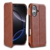 PULOKA - Sleek Flip Case- Compatible for iPhone 16 Plus- Premium Vegan Leather Phone Cover with Card Slot - Slim, Durable, Privacy Protection - Kickstand Function - Elegant Flip Wallet Cases- (Brown)