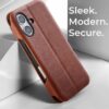 PULOKA - Sleek Flip Case- Compatible for iPhone 16 Plus- Premium Vegan Leather Phone Cover with Card Slot - Slim, Durable, Privacy Protection - Kickstand Function - Elegant Flip Wallet Cases- (Brown)
