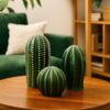 PUREZENTO 'CactusGlow' Ceramic Showpiece - Set of 3 | Stylish Boho Minimalist Cactus Green Matte Finish Figurines | Ceramic Decorative Showpiece for Home Decor, Living Room, Office, Tabletop & Shelf