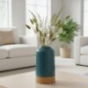 PUREZENTO Green Ribbed Ceramic Flower Vase for Home Decor (6 Inch) | Modern Flower Vase for Pampas Grass & Dried Flowers | Centerpiece Vase for Living Room, Bedroom, Dining Table, Office & Gifting
