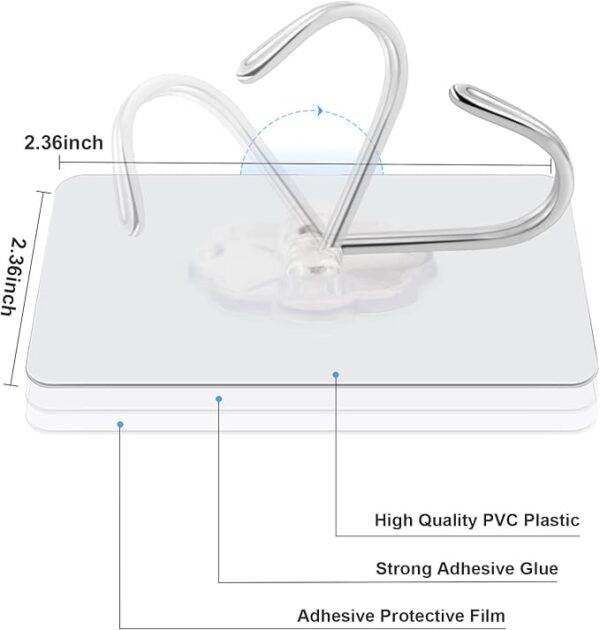 PVC Heavy Duty Self Adhesive Stainless Hooks 13.2LB (Max), Transparent Waterproof and Oilproof Wall Hooks for Kitchen Bathroom Shower Door Outdoor Home Improvement Utility Hook (30)