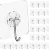 PVC Heavy Duty Self Adhesive Stainless Hooks 13.2LB (Max), Transparent Waterproof and Oilproof Wall Hooks for Kitchen Bathroom Shower Door Outdoor Home Improvement Utility Hook (30)