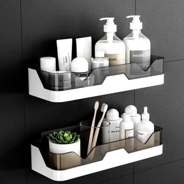 Pack of 2 Self-Adhesive Plastic Bathroom Rack, Bathroom Shelf Organizer, Pack of 2 Self-Adhesive Plastic Bathroom Rack, Bathroom Shelf Organizer, Wall Mounted Shelf, Bathroom Hardware & Accessories, Storage Racks Kitchen Bathroom Accessories Rack Shelf, White & Black