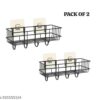 (Pack of 2) Steel Self-Adhesive Multipurpose Bathroom Shelf with Hooks/Towel Holder/Rack/Bathroom Accessories - Wall Mount - Pack of 2 (Black,Powder Coated)|TM-P7446