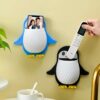 Penguin Wall-Mounted Storage Holder | Multi-Purpose Organizer for Bathroom, Kitchen & Kids Room | Cute Animal Wall Hook Rack for Accessories, Stationery & Toiletries | Space Saver Design (Pack of 2)
