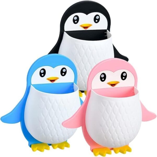 Penguin Wall-Mounted Storage Holder | Multi-Purpose Organizer for Bathroom, Kitchen & Kids Room | Cute Animal Wall Hook Rack for Accessories, Stationery & Toiletries | Space Saver Design (Pack of 2)