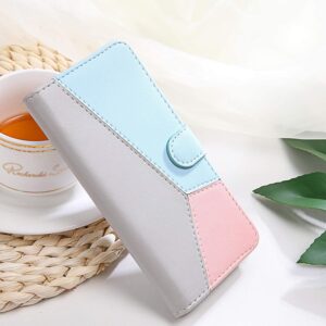 Perkie Faux Leather Candy Series For Samsung Galaxy A14 5G Magnetic Wallet Case Flip Cover (Soft Tricolor), Blue