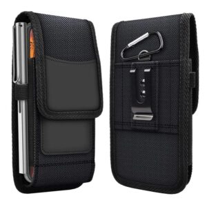 Phone Holster for Men Belt Clip Pouch, for iPhone 14, 14 Pro, 13, 13 Pro, 12 Pro, 12, X, XR, Xs, 11 Pro and More, 6.45" Nylon Cell Phone Holster Mobile Card Holder Case (L, Black)