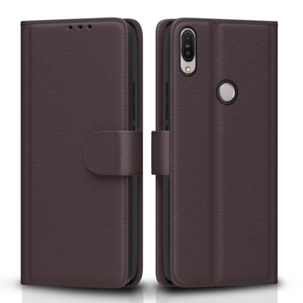 Pikkme Asus Zenfone Max Pro M1 Flip Cover Leather Finish | Inside TPU with Card Pockets | Wallet Stand and Shock Proof | Complete Protection Flip Case (Coffee)