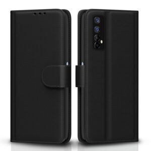 Pikkme Flip Case Leather Finish | Inside TPU with Card Pockets | Wallet Stand and Shock Proof | Magnetic Closing | Complete Protection Flip Cover for Realme 7 / Narzo 30 4G / Narzo 20 Pro (Black)