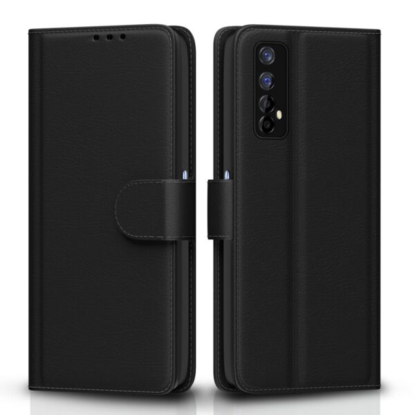 Pikkme Flip Case Leather Finish | Inside TPU with Card Pikkme Flip Case Leather Finish | Inside TPU with Card Pockets | Wallet Stand and Shock Proof | Magnetic Closing | Complete Protection Flip Cover for Realme 7 / Narzo 30 4G / Narzo 20 Pro (Black)
