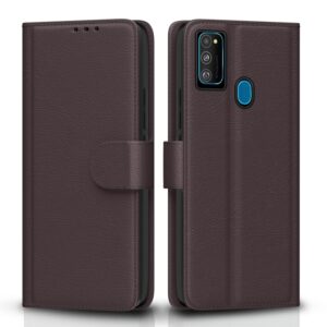 Pikkme Flip Cover Leather Finish | Inside TPU with Card Pockets | Wallet Stand and Shock Proof | Complete Protection Flip Case for Samsung Galaxy M30s / M21 / M21 2021(Coffee)
