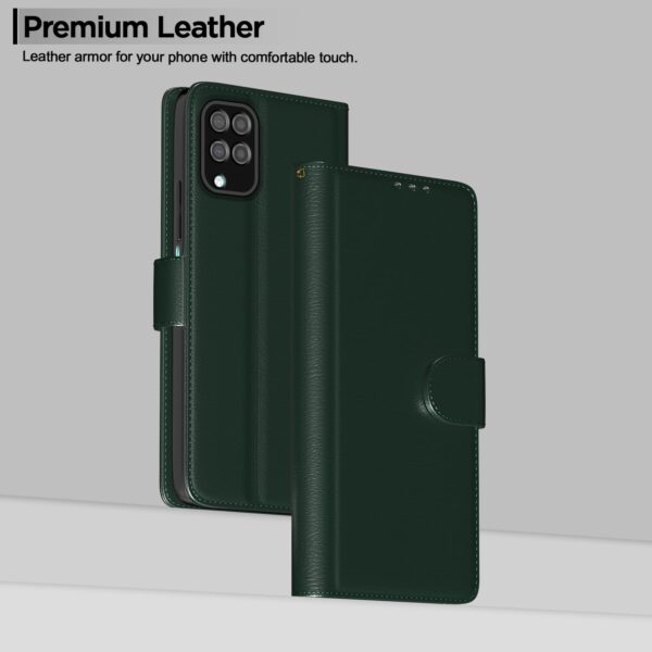 Pikkme Flip Cover Leather Finish | Inside TPU with Card Pockets | Wallet Stand and Shock Proof | Complete Protection Flip Case for Samsung Galaxy M12 / F12 / A12(Green)