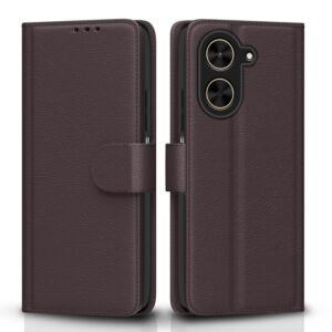 Pikkme Flip Cover for Poco C71 / Redmi A5 Leather Finish | Inside TPU with Card Pockets | Wallet Stand and Shock Proof | Complete Protection Flip Case(Coffee)