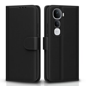 Pikkme Flip Cover for Vivo Y400 Pro 5G| Leather Finish | Shockproof with Card Pockets & Wallet Stand | Ultimate Protection Case (Black)