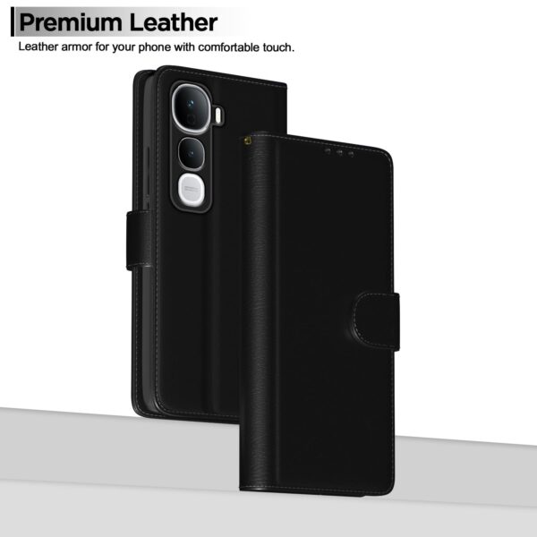 Pikkme Flip Cover for Vivo Y400 Pro 5G| Leather Finish | Shockproof with Card Pockets & Wallet Stand | Ultimate Protection Case (Black)