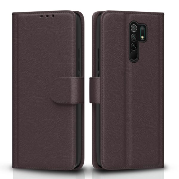 Pikkme Mi Redmi 9 Prime Flip Case Leather Finish | Pikkme Mi Redmi 9 Prime Flip Case Leather Finish | Inside TPU with Card Pockets | Wallet Stand and Shock Proof | Magnetic Closing | Complete Protection Flip Cover for Mi Redmi 9 Prime (Coffee)