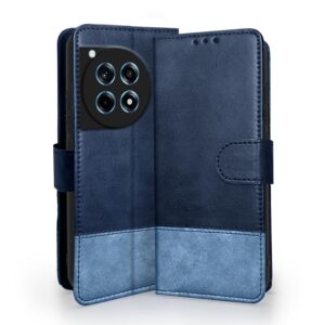 Pikkme OnePlus 12R 5G Flip Cover | Dual-Tone PU Leather Finish | Wallet Style & Stand | Magnetic Flip Case for OnePlus 12R 5G (Navy & Light Blue)