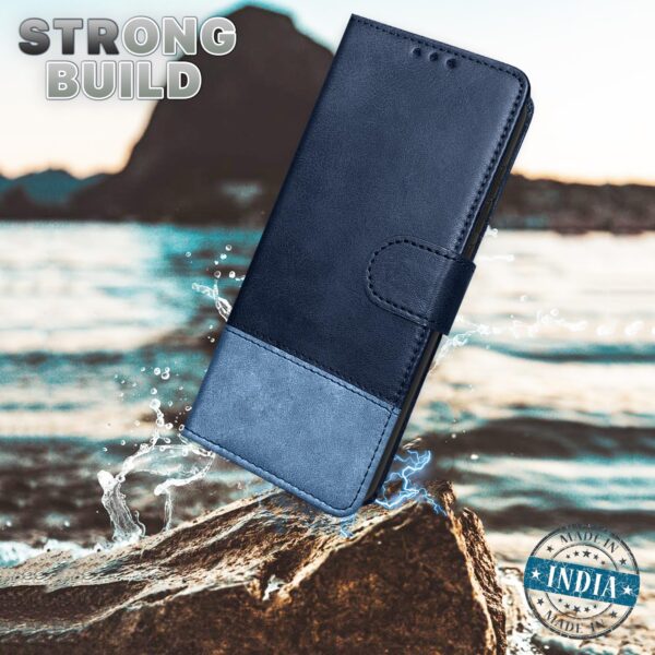 Pikkme OnePlus 12R 5G Flip Cover | Dual-Tone PU Leather Finish | Wallet Style & Stand | Magnetic Flip Case for OnePlus 12R 5G (Navy & Light Blue)