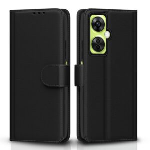 Pikkme OnePlus Nord Ce 3 Lite 5G Flip Cover Leather Finish | Inside TPU with Card Pockets | Wallet Stand and Shock Proof | Complete Protection Flip Case (Black)