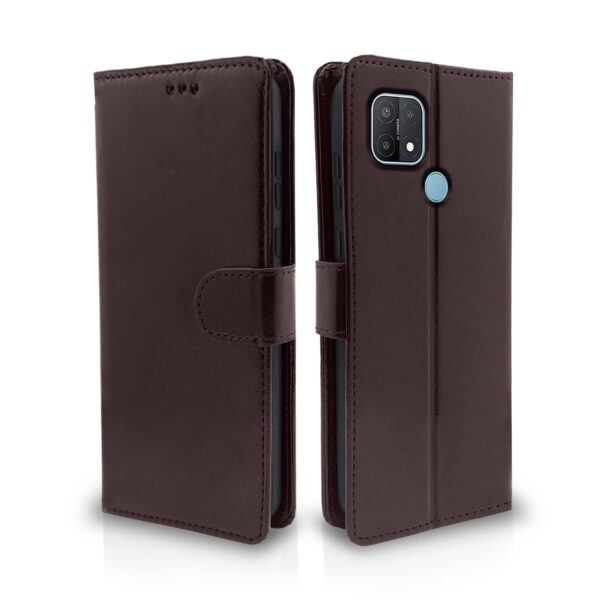 Pikkme Oppo A15 / A15s Flip Case Leather Finish | Inside TPU with Card Pockets | Wallet Stand and Shock Proof | Magnetic Closing | Complete Protection Flip Cover for Oppo A15 / A15s (Coffee)