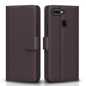 Pikkme Oppo F9 / F9 Pro / A5 / A5s /A7 / A11k /A12/ Realme 2/2 Pro/Realme U1 Flip Case Leather Finish | Inside TPU with Card Pockets | Magnetic Closing | Complete Protection Flip Cover (Coffee)