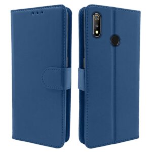 Pikkme Realme 3 / 3i Flip Case Leather Finish | Inside TPU with Card Pockets | Wallet Stand and Shock Proof | Magnetic Closing | Complete Protection Flip Cover for Realme 3 / 3i (Blue)