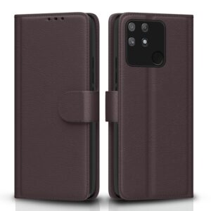 Pikkme Realme Narzo 50A Flip Case Leather Finish | Inside TPU with Card Pockets | Wallet Stand and Shock Proof | Magnetic Closing | Complete Protection Flip Cover for Realme Narzo 50A (Coffee)