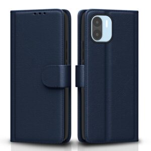 Pikkme Redmi A1 | Redmi A2 Flip Case Leather Finish | Inside TPU with Card Pockets | Wallet Stand and Shock Proof | Magnetic Closing | Complete Protection Flip Cover for Redmi A1 | Redmi A2 (Blue)