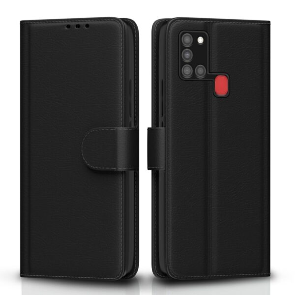Pikkme Samsung Galaxy A21s Flip Case Leather Finish | Inside Pikkme Samsung Galaxy A21s Flip Case Leather Finish | Inside TPU with Card Pockets | Wallet Stand and Shock Proof | Magnetic Closing | Complete Protection Flip Cover for Samsung Galaxy A21s (Black)