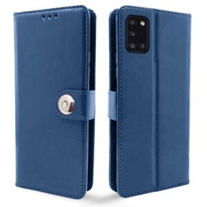 Pikkme Samsung Galaxy A31 Flip Cover| PU Leather Finish | Pikkme Samsung Galaxy A31 Flip Cover| PU Leather Finish | 360 Protection | Wallet & Stand | Strong Magnetic Flip Case for Samsung Galaxy A31 (Blue Button)