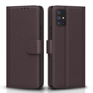 Pikkme Samsung Galaxy A71 Flip Case Leather Finish | Inside Pikkme Samsung Galaxy A71 Flip Case Leather Finish | Inside TPU with Card Pockets | Wallet Stand and Shock Proof | Magnetic Closing | Complete Protection Flip Cover for Samsung Galaxy A71 (Coffee)