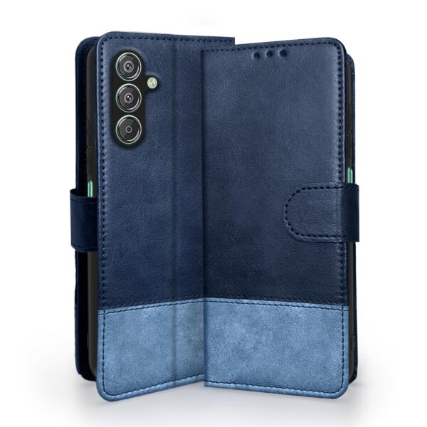 Pikkme Samsung Galaxy F15 5G Flip Cover | Dual-Tone PU Leather Finish | Wallet Style & Stand | Magnetic Flip Case for Samsung Galaxy F15 5G (Navy & Light Blue)