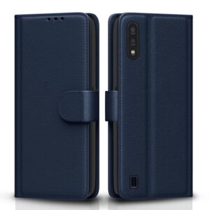 Pikkme Samsung Galaxy M01 Flip Case Leather Finish | Inside Pikkme Samsung Galaxy M01 Flip Case Leather Finish | Inside TPU with Card Pockets | Wallet Stand and Shock Proof | Magnetic Closing | Complete Protection Flip Cover for Samsung Galaxy M01 (Blue)
