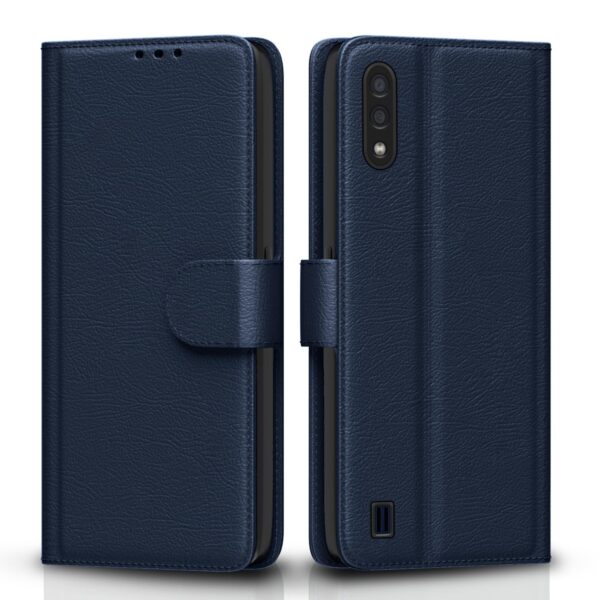 Pikkme Samsung Galaxy M01 Flip Case Leather Finish | Inside TPU with Card Pockets | Wallet Stand and Shock Proof | Magnetic Closing | Complete Protection Flip Cover for Samsung Galaxy M01 (Blue)