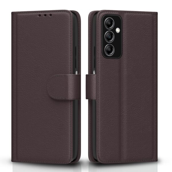 Pikkme Samsung Galaxy M13 4G Flip Case Leather Finish | Inside TPU with Card Pockets | Wallet Stand and Shock Proof | Magnetic Closing | Complete Protection Flip Cover (Coffee)