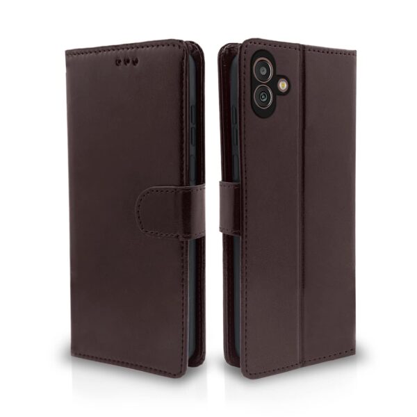 Pikkme Samsung Galaxy M13 5G Flip Case Leather Finish | Inside TPU with Card Pockets | Wallet Stand | Magnetic Closing | Complete Protection Flip Cover for Samsung Galaxy M13 5G (Coffee)