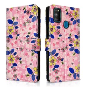 Pikkme Samsung Galaxy M30s / M21 / M21 (2021) Flip Pikkme Samsung Galaxy M30s / M21 / M21 (2021) Flip Cover for Girls Leather Finish Inside TPU with Card Pockets Wallet Stand and Shock Proof | Complete Protection Flip Case (Pink Flower)